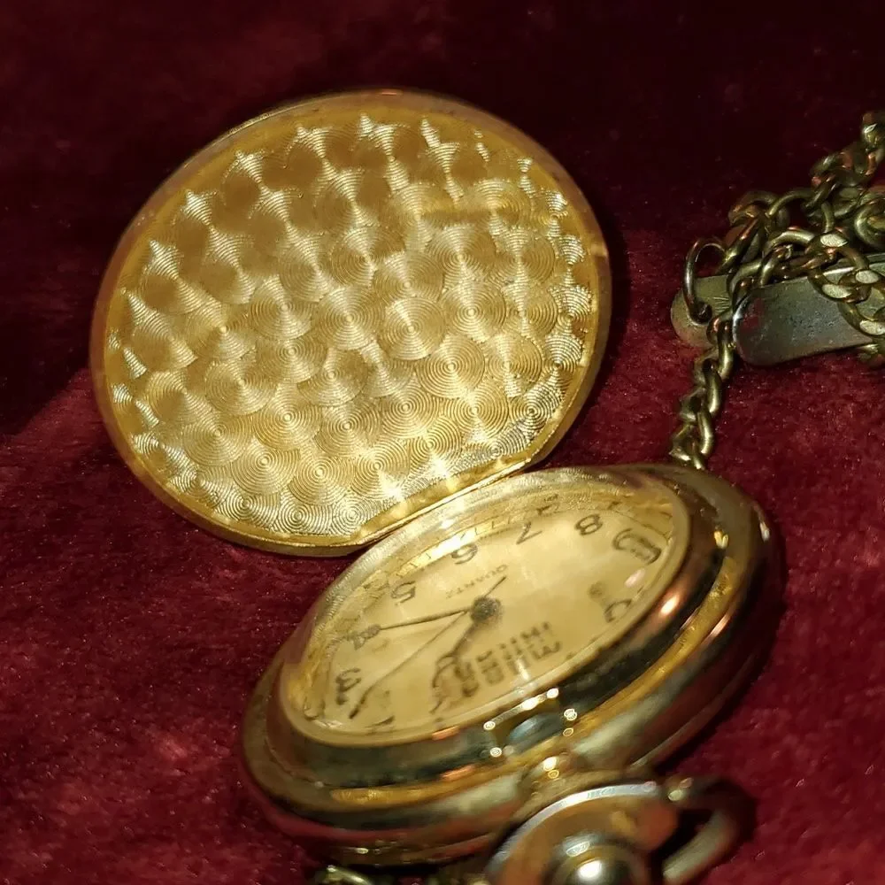Milan Motorcycle Black & Gold Enameled Pocketwatch Watch with Chain‎ & Clip